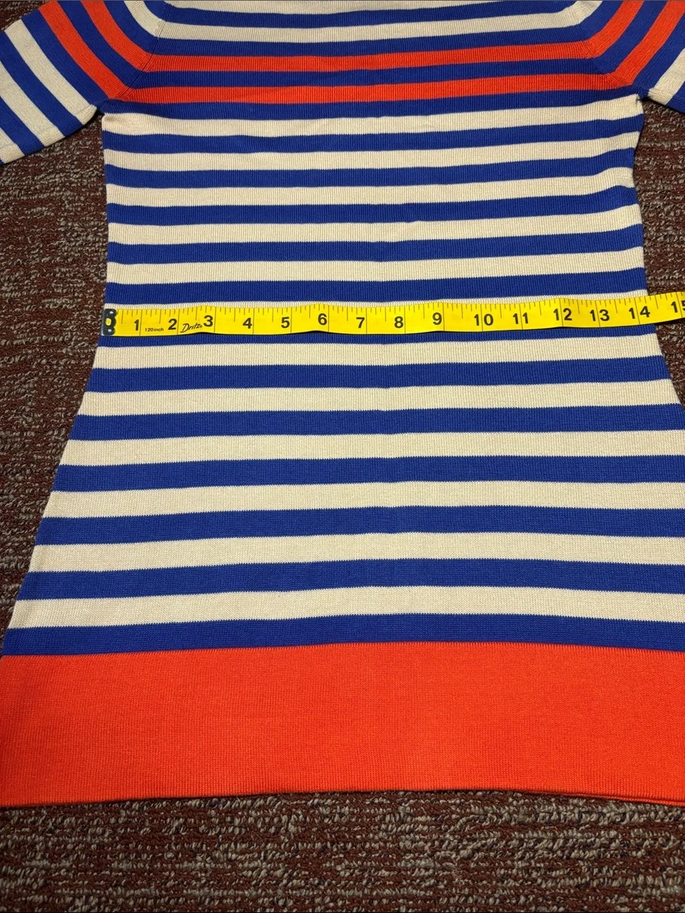 Trina Turk tunic sweater nautical strip boat neck preppy knit top 3/4 sleeve